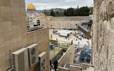 The Western Wall and Temple Mount, viewed from the Jewish Quarter of the Old City of Jerusalem, March 13, 2020 (LH/Times if Israel)