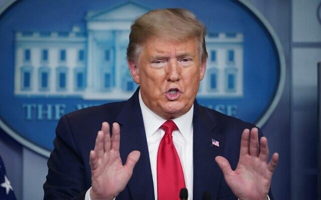 US President Donald Trump speaks during the daily briefing on the novel coronavirus, which causes COVID-19, in the Brady Briefing Room at the White House on April 13, 2020, in Washington, DC. (MANDEL NGAN / AFP) US President Donald Trump speaks during the daily briefing on the novel coronavirus, which causes COVID-19, in the Brady Briefing Room at the White House on April 13, 2020, in Washington, DC. (MANDEL NGAN / AFP)