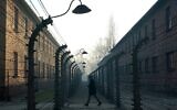 This file photo taken on December 5, 2019 shows a man walking by the barbed wire fence enclosing the memorial site of Auschwitz. (Janek Skarzynski/AFP)