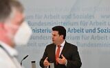 German Labor Minister Hubertus Heil gives a press conference on April 16, 2020 in Berlin, amid the novel coronavirus pandemic. (Photo by Tobias SCHWARZ / AFP)