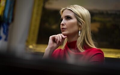 Ivanka Trump, US President Donald Trump's daughter and senior adviser, joins in a video conference with representatives of large banks and credit card companies about financial assistance for small businesses, in the Roosevelt Room at the White House, April 7, 2020 in Washington, DC. (Doug Mills-Pool/Getty Images/AFP)