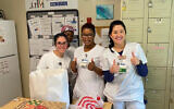 Illustrative: Observant health care workers and their colleagues receive kosher meals provided by a coronvirus initiative launched by Bethany Mandel. (Courtesy of Mandel/ via JTA)