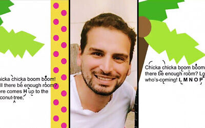 When he's not working from home, Simmy Cohen keeps himself busy chanting classic children's books to Torah trope. (Screenshot from Twitter/Courtesy of Cohen/ via JTA)