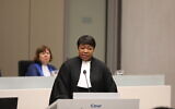 Then-chief prosecutor of the International Criminal Court Fatou Bensouda at the opening of the court's judicial year with a Special Session at the seat of the court in The Hague, January 23, 2020. (courtesy ICC)