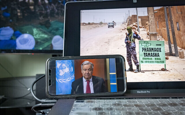 United Nations Secretary-General António Guterres giving a virtual briefing on April 3, 2020. (Loey Felipe/UN) United Nations Secretary-General António Guterres giving a virtual briefing on April 3, 2020. (Loey Felipe/UN)