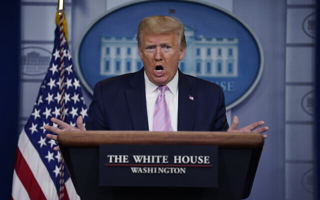 US President Donald Trump speaks during a coronavirus task force briefing at the White House, Friday, April 10, 2020, in Washington. (AP Photo/Evan Vucci) US President Donald Trump speaks during a coronavirus task force briefing at the White House, Friday, April 10, 2020, in Washington. (AP Photo/Evan Vucci)