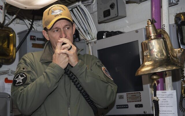 In this image provided by the U.S. Navy, Capt. Brett Crozier, then-commanding officer of the aircraft carrier USS Theodore Roosevelt (CVN 71), addresses the crew on Jan. 17, 2020, in San Diego, Calif. (Mass Communication Specialist Seaman Alexander Williams/U.S. Navy via AP) In this image provided by the U.S. Navy, Capt. Brett Crozier, then-commanding officer of the aircraft carrier USS Theodore Roosevelt (CVN 71), addresses the crew on Jan. 17, 2020, in San Diego, Calif. (Mass Communication Specialist Seaman Alexander Williams/U.S. Navy via AP)