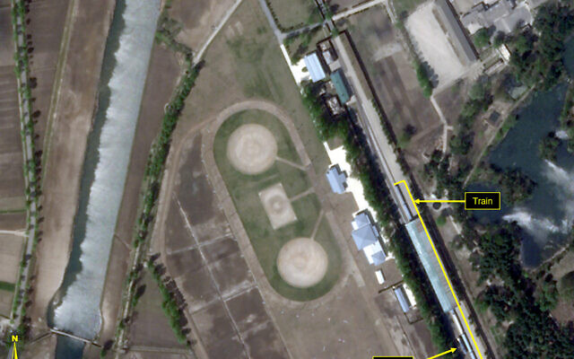 This April 23, 2020, satellite image provided by Planet Labs and annotated by 38 North, a website specializing in North Korea studies, shows the Leadership Railway Station in Wonsan, North Korea (2020 Planet Labs Inc. via AP) This April 23, 2020, satellite image provided by Planet Labs and annotated by 38 North, a website specializing in North Korea studies, shows the Leadership Railway Station in Wonsan, North Korea (2020 Planet Labs Inc. via AP)