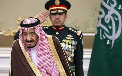 In this Oct. 14, 2019 file photo, Saudi Arabia's King Salman attends the official welcome ceremony for Russian President Vladimir Putin in Riyadh, Saudi Arabia.  Salman ordered an end to the death penalty for crimes committed by individuals when they were minors, according to a statement Sunday, April 26, 20202, by a top official.  (AP Photo/Alexander Zemlianichenko, Pool)