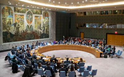 Illustrative: The UN Security Council holds a meeting, at United Nations headquarters, November 20, 2019. (Mary Altaffer/AP)