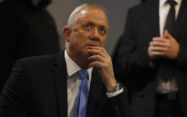 Benny Gantz, Blue and White leader, attends a party meeting in Tel Aviv, December 12, 2019. (AP Photo/Ariel Schalit) Benny Gantz, Blue and White leader, attends a party meeting in Tel Aviv, December 12, 2019. (AP Photo/Ariel Schalit)