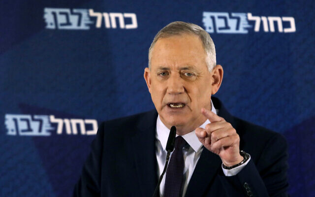 Blue and White party leader Benny Gantz delivers a statement in Tel Aviv, March 7, 2020 after receiving the mandate to form a government. (AP Photo/Sebastian Scheiner, File) Blue and White party leader Benny Gantz delivers a statement in Tel Aviv, March 7, 2020 after receiving the mandate to form a government. (AP Photo/Sebastian Scheiner, File)