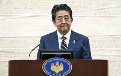 Japan's Prime Minister Shinzo Abe speaks during a press conference at the prime minister's official residence, April 7, 2020, in Tokyo. (Tomohiro Ohsumi/Pool Photo via AP)