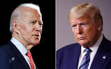 In this combination of file photos, former Vice President Joe Biden speaks in Wilmington, Del., on March 12, 2020, left, and President Donald Trump speaks at the White House in Washington on April 5, 2020 (AP Photo)