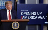 President Donald Trump speaks about the coronavirus in the James Brady Press Briefing Room of the White House, Thursday, April 16, 2020, in Washington. (AP/Alex Brandon)