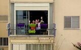 Abi Hartuv and family wave to their neighbor. March 2020 (courtesy)