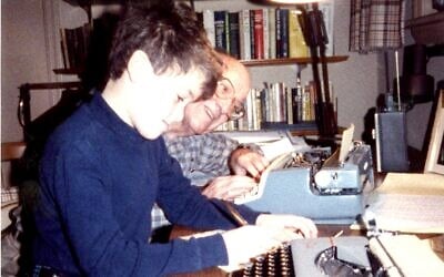 Adam Frankel learning to type with his paternal grandfather. (Courtesy Adam Frankel)