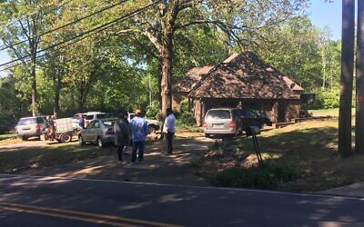 Illustrative: The Chabad of Huntsville synagogue in Huntsville, Alabama, after it was spray-painted with swastikas on April 10, 2020. (WAFF 48/Twitter via JTA)