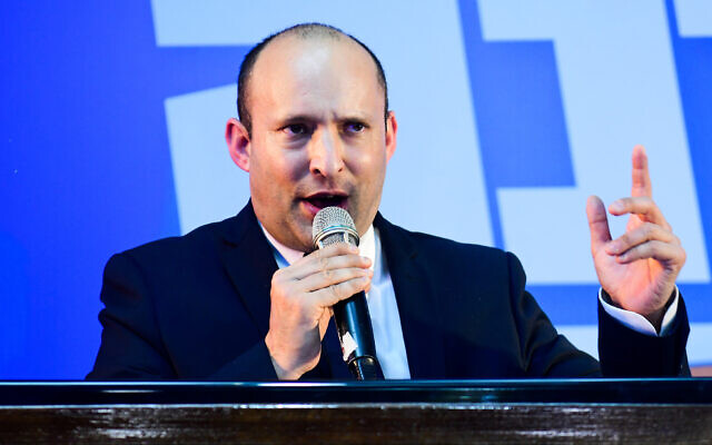 Defense Minister Naftali Bennett at his Yamina party's campaign headquarters in Ramat Gan on March 2, 2020. (Flash90) Defense Minister Naftali Bennett at his Yamina party's campaign headquarters in Ramat Gan on March 2, 2020. (Flash90)