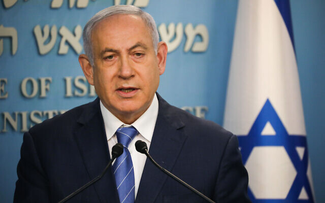 Prime Minister Benjamin Netanyahu speaks during a press conference about the coronavirus, March 25, 2020. (Olivier Fitoussi/Flash90) Prime Minister Benjamin Netanyahu speaks during a press conference about the coronavirus, March 25, 2020. (Olivier Fitoussi/Flash90)