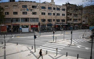 An empty street in Jerusalem on April 4, 2020 (Olivier Fitoussi/Flash90)
