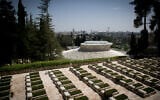 View of Mount Herzl military cemetery and the National Memorial Hall on Mount Herzl in Jerusalem on April 20, 2020. (Yonatan Sindel/Flash90)