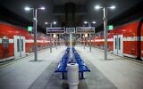 View of the empty Yitzhak Navon train station in Jerusalem, due to the government restrictions following the spread of the coronavirus, April 23, 2020. (Yonatan Sindel/Flash90)