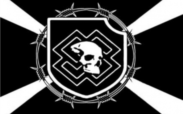 A flag used by the Feuerkrieg Division, a neo-Nazi group in the Baltics. (ADL)