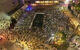 Drone footage of a 'black flag' protest in Tel Aviv attended by some 2,000 people on April 16, 2020. (Courtesy of Black Flag protest)