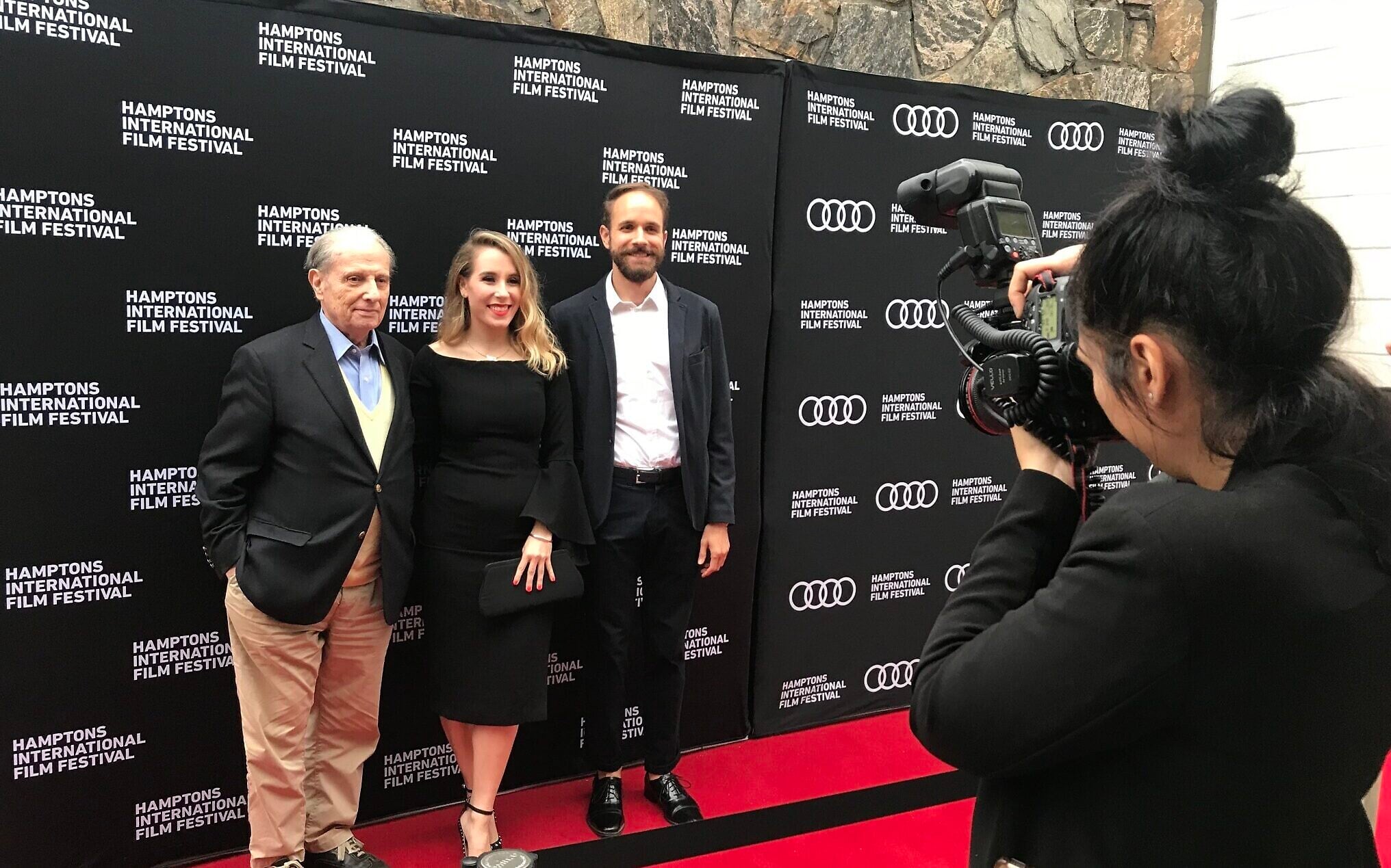 Henri Dauman, Nicole Suerez, and Peter Kenneth Jones at the 2018 premiere of 'Henri Dauman: Looking Up' at the Hamptons International Film Festival. (Courtesy) Henri Dauman, Nicole Suerez, and Peter Kenneth Jones at the 2018 premiere of 'Henri Dauman: Looking Up' at the Hamptons International Film Festival. (Courtesy)