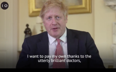 British Prime Minister Boris Johnson in a message to the public on his release from the hospital after treatment for COVID-19, April 12, 2020 (Screenshot)