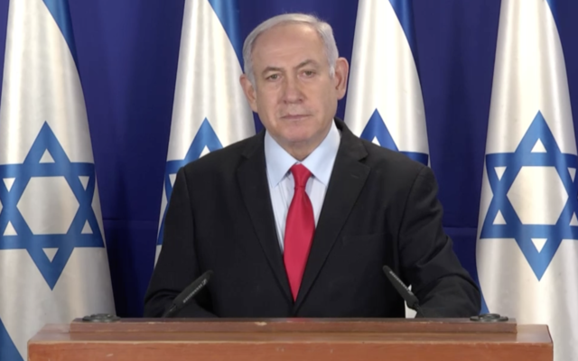 Prime Minister Benjamin Netanyahu addresses Israelis, April 13, 2020. (Screenshot)