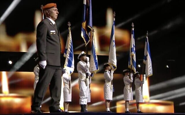 The annual torch lighting ceremony to mark Israel's 72nd Independence Day is held at Mount Herzl military cemetery in Jerusalem on April 28, 2020. (Screen capture: Facebook) The annual torch lighting ceremony to mark Israel's 72nd Independence Day is held at Mount Herzl military cemetery in Jerusalem on April 28, 2020. (Screen capture: Facebook)