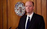 Chief Medical Officer for the UK, Chris Witty, speaks during a press conference about coronavirus in 10 Downing Street in London, March 9, 2020. (AP/Alberto Pezzali)