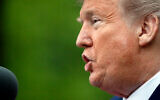 US President Donald Trump speaks about the coronavirus at the White House in Washington, April 14, 2020. (AP/Alex Brandon)