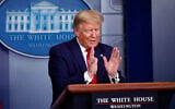US President Donald Trump speaks about the coronavirus at the White House, April 3, 2020, in Washington. (AP/Alex Brandon)