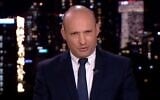 Defense Minister Naftali Bennett is interviewed on Channel 12 news, April 4, 2020 (Screen grab)