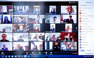 A screen grab shared by British Prime Minister Boris Johnson of a cabinet meeting held over the Zoom app (Twitter)