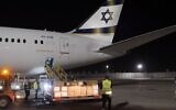 Surgical face masks arrive in Israel from China, April 17, 2020 (Screen grab/Kan)