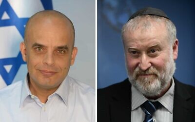 Attorney General Avichai Mandelblit (right) and Acting State Attorney Dan Eldad (Justice Ministry / Flash90)