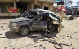 A vehicle allegedly used by Hezbollah to transfer arms targeted by the IDF near the Lebanon border in Syria, April 15, 2020 (Channel 13 screenshot)