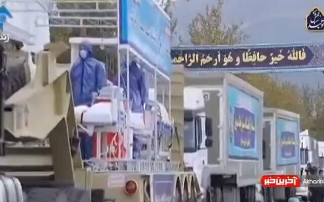Iran marks annual 'Army Day' with parade including disinfectant trucks and mobile medical units as country faces coronavirus pandemic (Screen grab/Twitter) Iran marks annual 'Army Day' with parade including disinfectant trucks and mobile medical units as country faces coronavirus pandemic (Screen grab/Twitter)