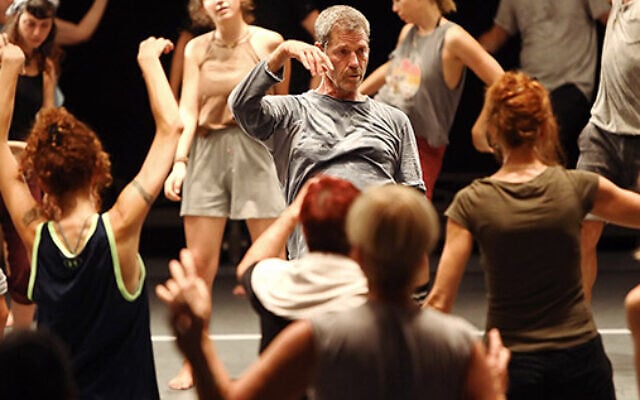 Ohad Naharin, center, teaching a Gaga class, the body movement concept that he created. (Courtesy Gaga)