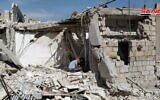 A house that was hit by shrapnel during an alleged Israeli strike outside Damascus on April 27, 2020. (Syrian state media SANA)