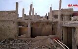 A house that was hit by shrapnel during an alleged Israeli strike outside Damascus on April 27, 2020. (Syrian state media SANA)