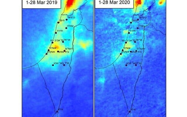 Images of nitrogen oxide pollution over Israel from the SENTINEL-5 mission, part of the European Earth Observation Programme "Copernicus, "released on April 5, 2019 by the Environmental Protection Ministry. Images of nitrogen oxide pollution over Israel from the SENTINEL-5 mission, part of the European Earth Observation Programme "Copernicus, "released on April 5, 2019 by the Environmental Protection Ministry.