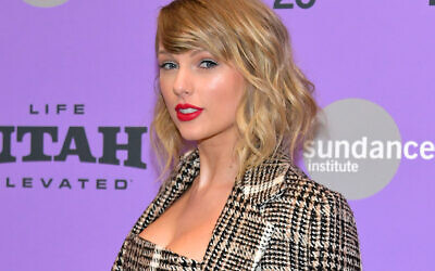 Taylor Swift at the Sundance Film Festival in Park City, Utah, Jan. 23, 2020. (Neilson Barnard/Getty Images, via JTA)