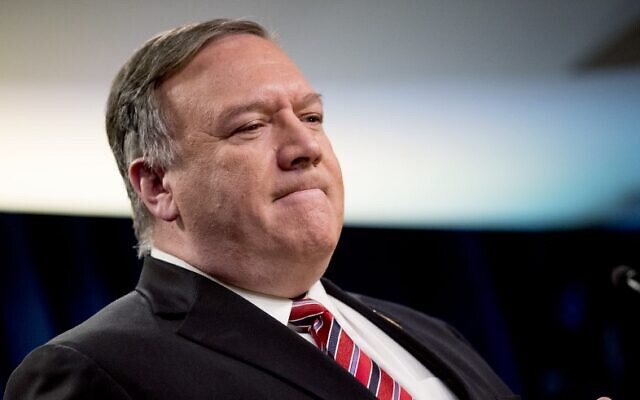 US Secretary of State Mike Pompeo at a news conference at the State Department in Washington, DC, on April 29, 2020. (Andrew Harnik/POOL/AFP) US Secretary of State Mike Pompeo at a news conference at the State Department in Washington, DC, on April 29, 2020. (Andrew Harnik/POOL/AFP)