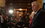 Missouri Gov. Mike Parson, shown in May 2019, said 'The absentee ballot is more of a political issue than it is anything.' (Michael B. Thomas/Getty Images/ via JTA)