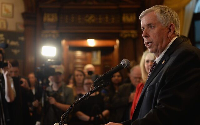 Missouri Gov. Mike Parson, shown in May 2019, said 'The absentee ballot is more of a political issue than it is anything.' (Michael B. Thomas/Getty Images/ via JTA) Missouri Gov. Mike Parson, shown in May 2019, said 'The absentee ballot is more of a political issue than it is anything.' (Michael B. Thomas/Getty Images/ via JTA)